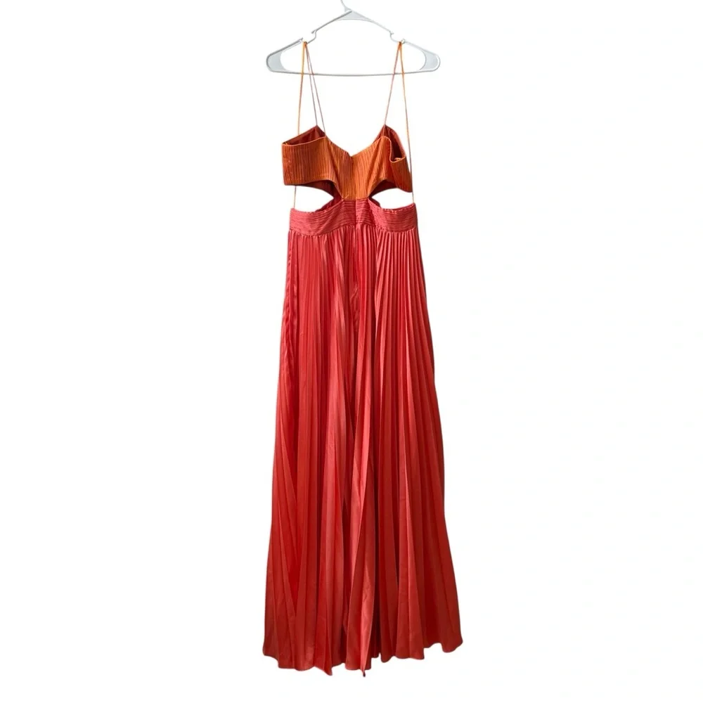AMUR Elodie Pleated Colorblock Two Tone Maxi Dress in Coral Orange Sz 6 - Picture 3 of 7
